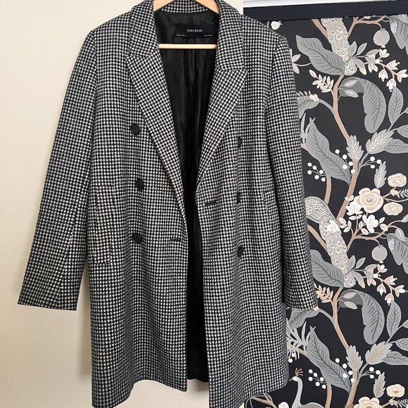 ZARA Houndstooth Double Breasted Coat - Picture 1 of 3